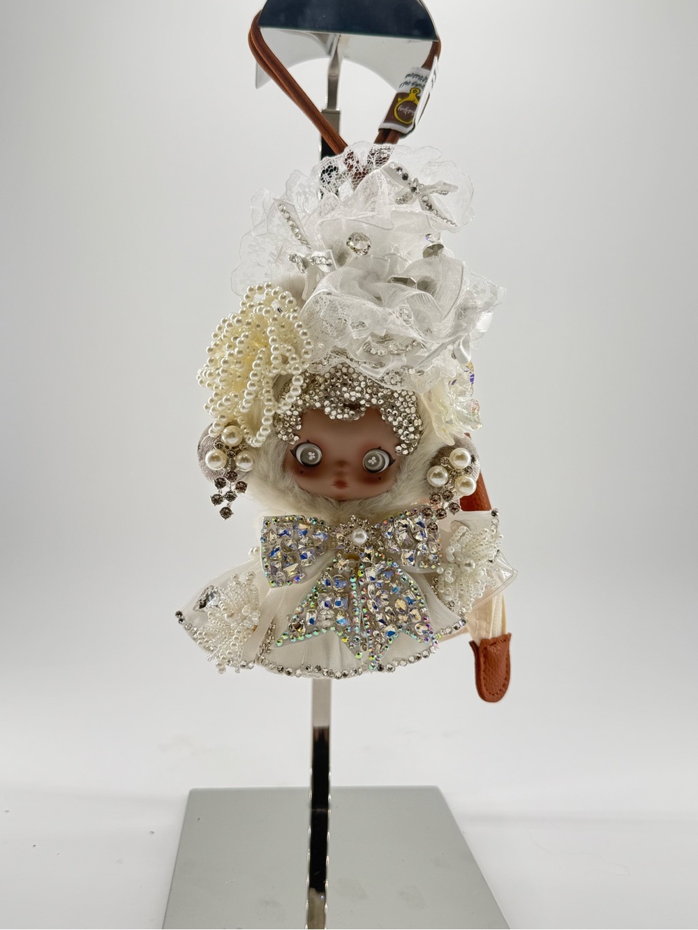 Skull panda Embellished Pearl & Lace Doll bag charm with extra skirts